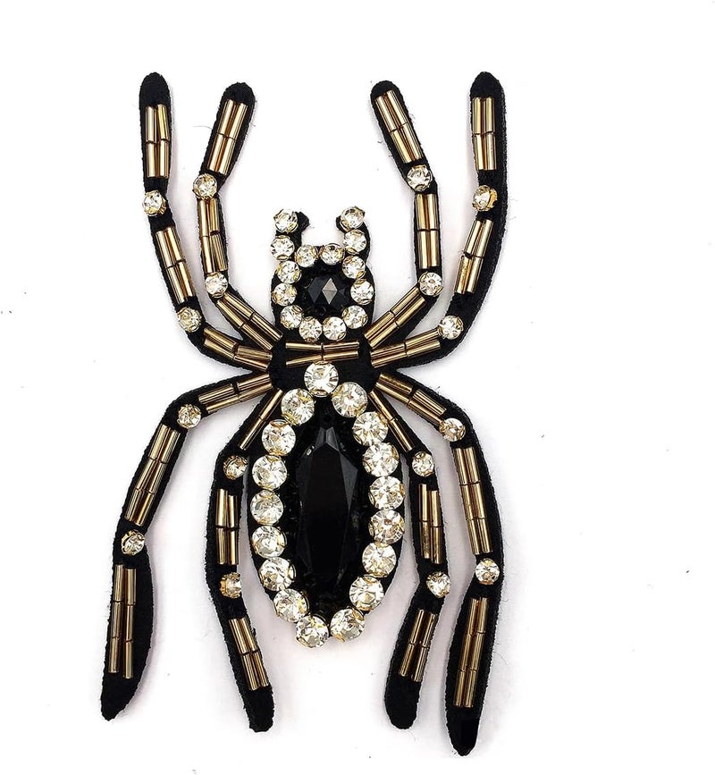 ESH7 2 Pcs Spider Beaded Patches Rhinestone Black Crystal Sew On Sequin Patch Handmade Insect Bead Patch Applique for T-Shirt Handbag Jeans Jackets Shoes Backpack Cap - Image 4